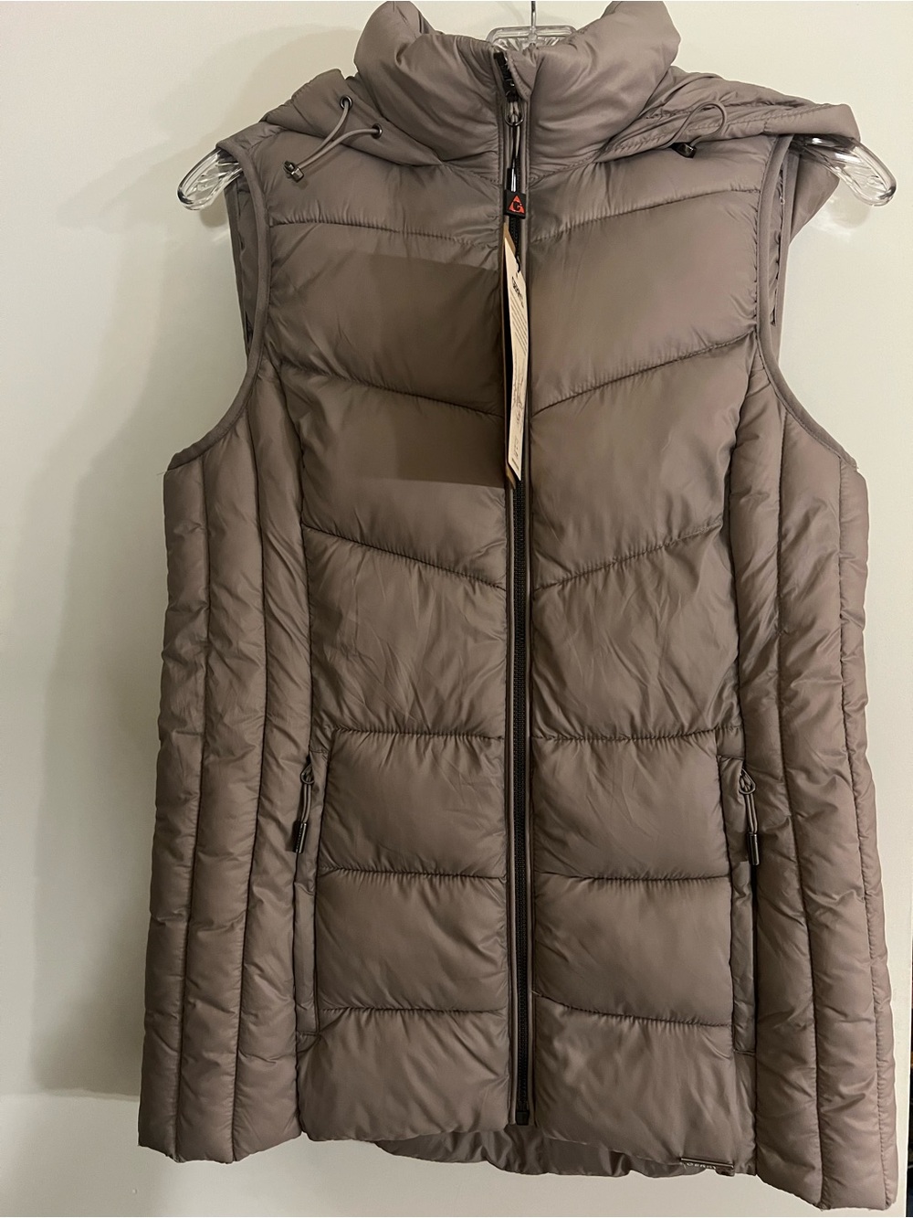 NWT Gerry Weber Quilted Hooded Sleeveless Vest - Taupe